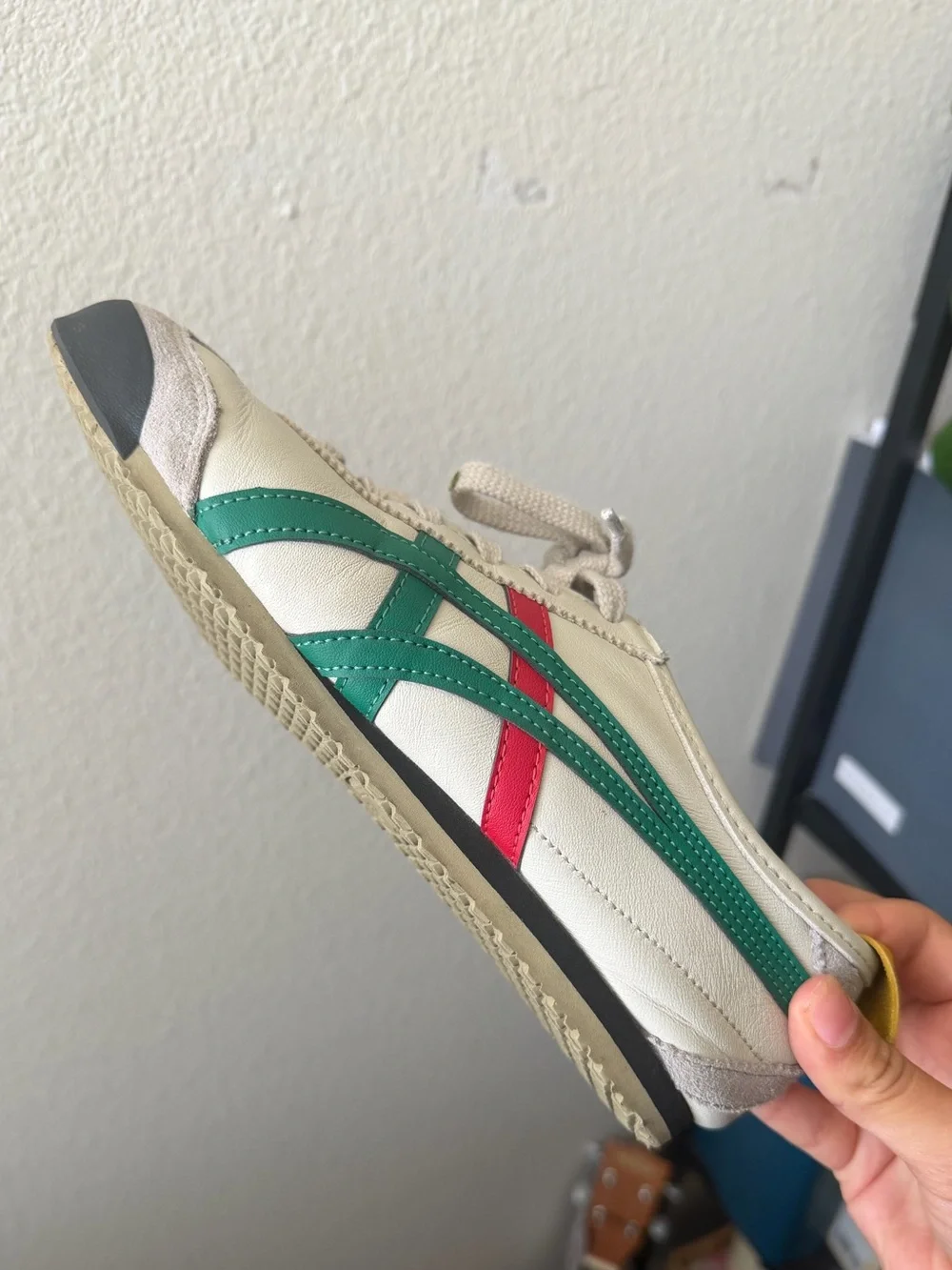 Onitsuka Tiger by Asics women’s 7 1/2 White Sneakers with Green and Red Stripes